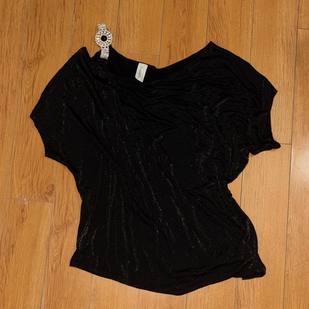 Black Sparkle Dolman Short Sleeve Top - Women